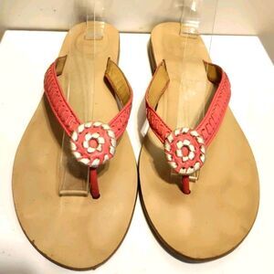 Jack Rogers "Ali" Orange Leather w/Gold Whipstitch Thong Sandals Sz.8.5 Ret$118